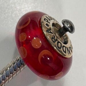 Red with Pink Polka Dots Murano Glass Pandora Charm